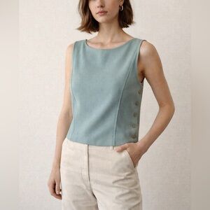 Vintage Renfrew Sage Blue Side Button Shell Top USA S 90s Minimalist